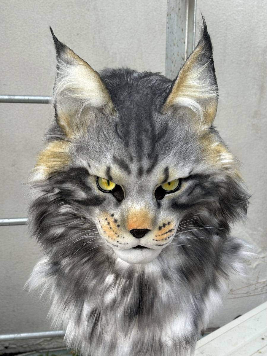 [Stock]Realistic fursuit head maine coon cat movable jaw headpiece halloween mask cosplay costumes furry accessories