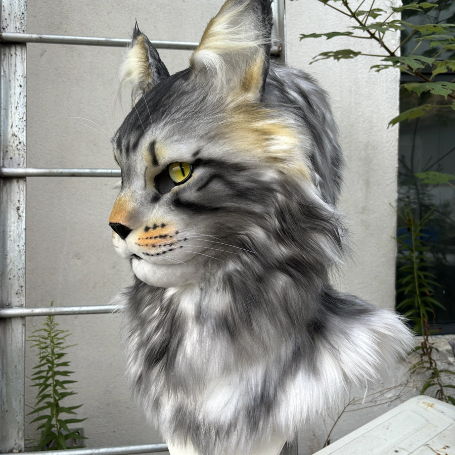 [Stock]Realistic fursuit head maine coon cat movable jaw headpiece halloween mask cosplay costumes furry accessories